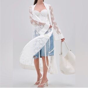 AKIRA Sheer White Floral Blouse